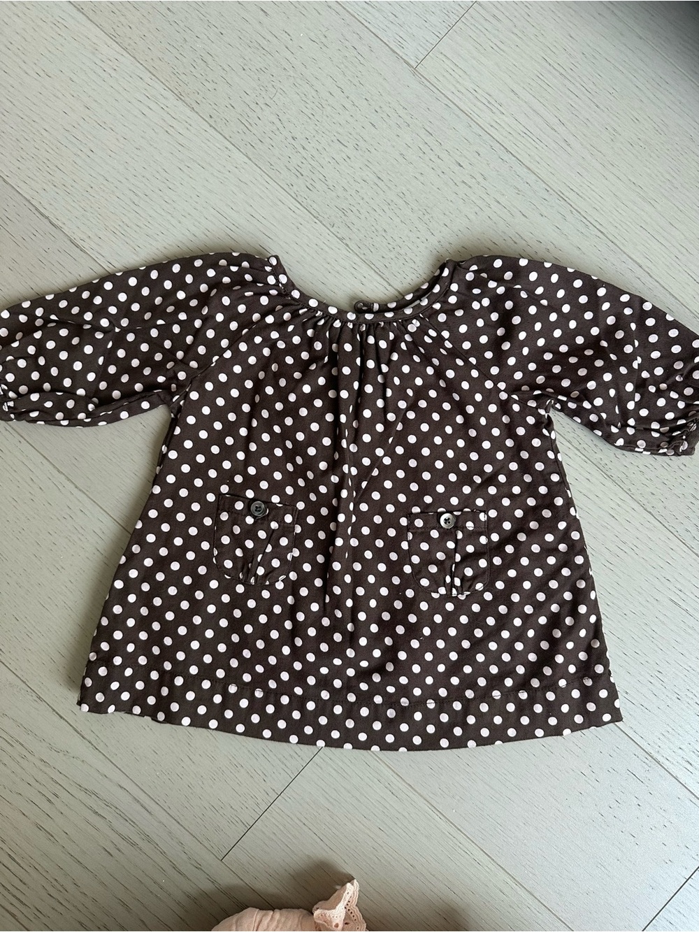 Old Navy Brown and White Polka Dot Peasant Top
